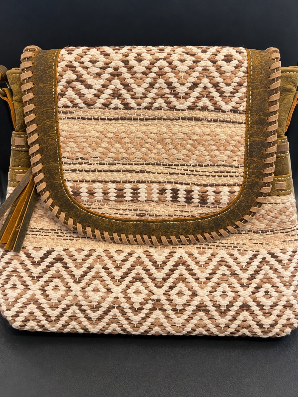 Myra Bag Boho Woven Leather Crossbody Purse Western Aztec Tassel